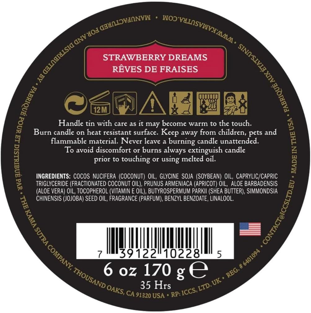 Ignite Massage Candle - Coconut Oil and Soy Based - Strawberry Dreams, 6 Oz/170 G Sore Muscle Massage Oil - Moisturizing - Natural Therapy Oil - Warming, Relaxing, Sensual Massage
