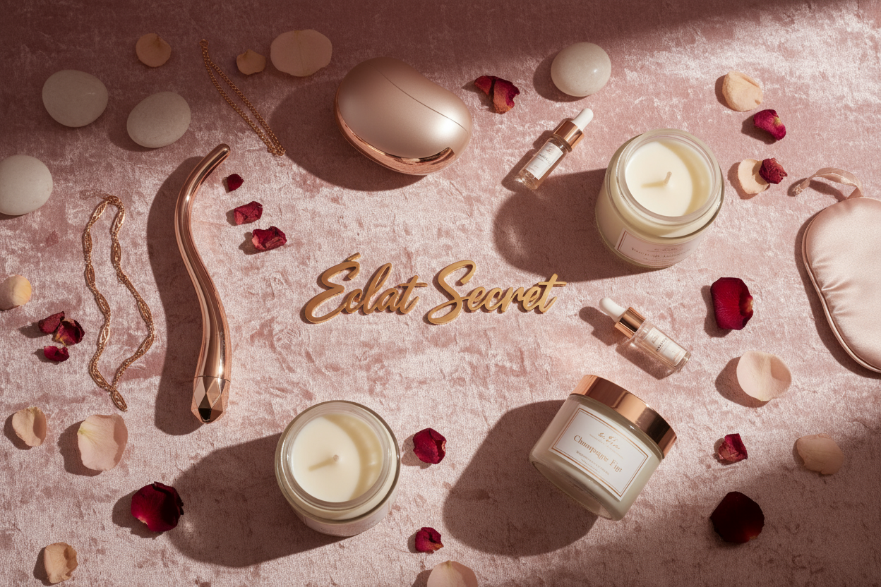 Le luxe du plaisir discret ( met des sextoy , des bougie de lui…. Le tout sur un support luxueux écrit éclat secret en or