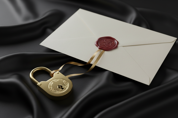 un cadenas ou une enveloppe fermé sur fond en soie noir